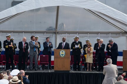 U.S. Sen. Tim Scott of South Carolina gives a speech at the USS Charleston (LCS-18) commissioning ceremony March 2, 2019, in Charleston, S.C.