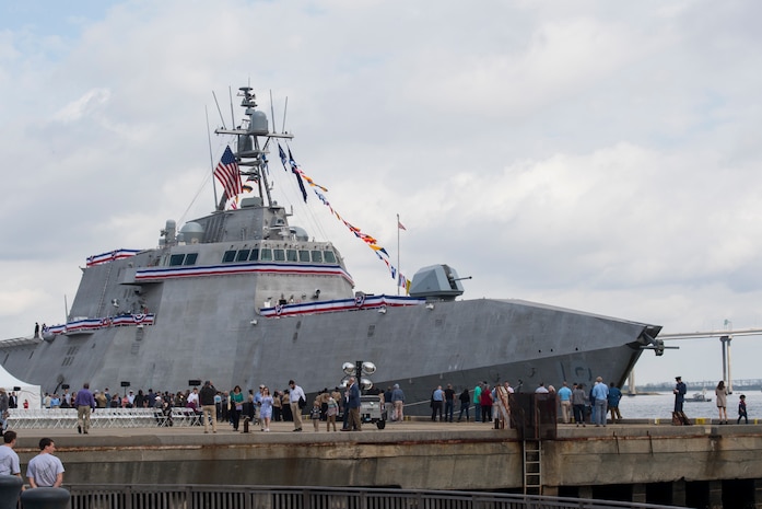 The USS Charleston (LCS-18) is docked at the Port of Charleston, S.C., after its commissioning ceremony March 2, 2019.