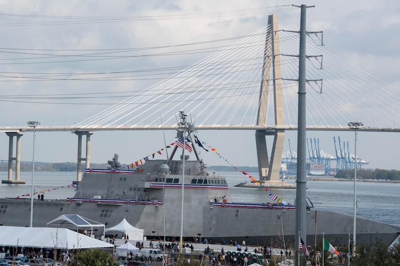 The USS Charleston (LCS-18) is docked at the Port of Charleston, S.C., after its commissioning ceremony March 2, 2019.
