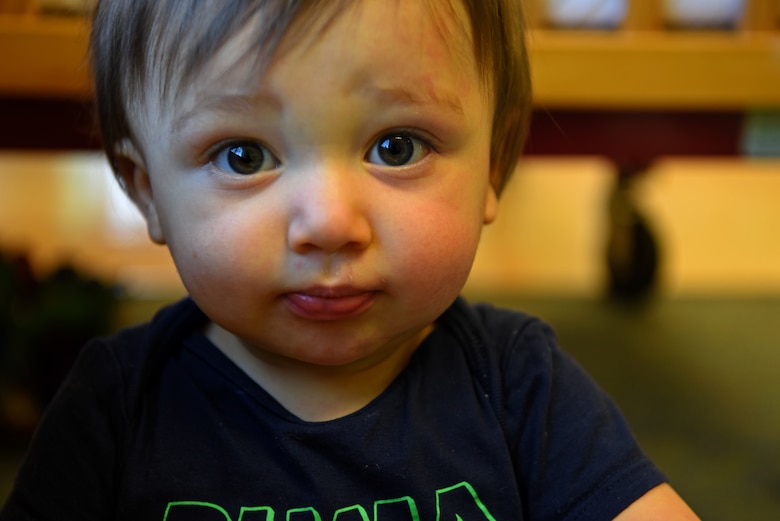 Damian Maldonado-Suarez, military child, plays at the 20th Force Support Squadron Child Development Center (CDC) at Shaw Air Force Base, S.C., Feb. 25, 2019.