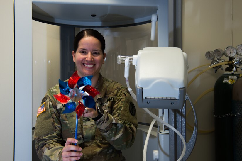 U.S. Army Sgt. Valeria Melton, McDonald Army Health Center NCO in charge of internal medicine, re-classed to respiratory therapist after four years of being a combat medic.