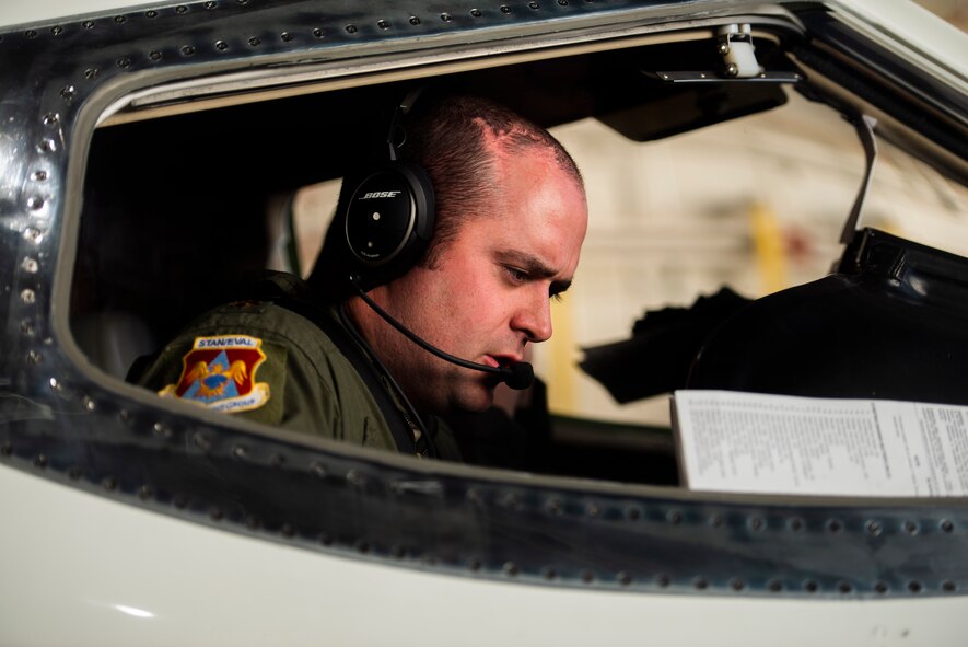 Maj. Taylor Todd completes a pre-flight checklist on-board a C-21 prior to take off for a training flight at Scott Air Force Base, Illinois. Assigned to the 375th Operations Group, he is the C-21 Avionics Upgrade Program chief tasked to oversee a $38 million avionics upgrade to the aircraft. The new avionics and communications suites will expand the aircraft’s reach, effectiveness, and capability, and come in time to meet Federal Aviation Administration’s 2020 equipment mandate to keep increasingly congested airspace safe. 
 (U.S. Air Force photo by Senior Airman Daniel Garcia)
