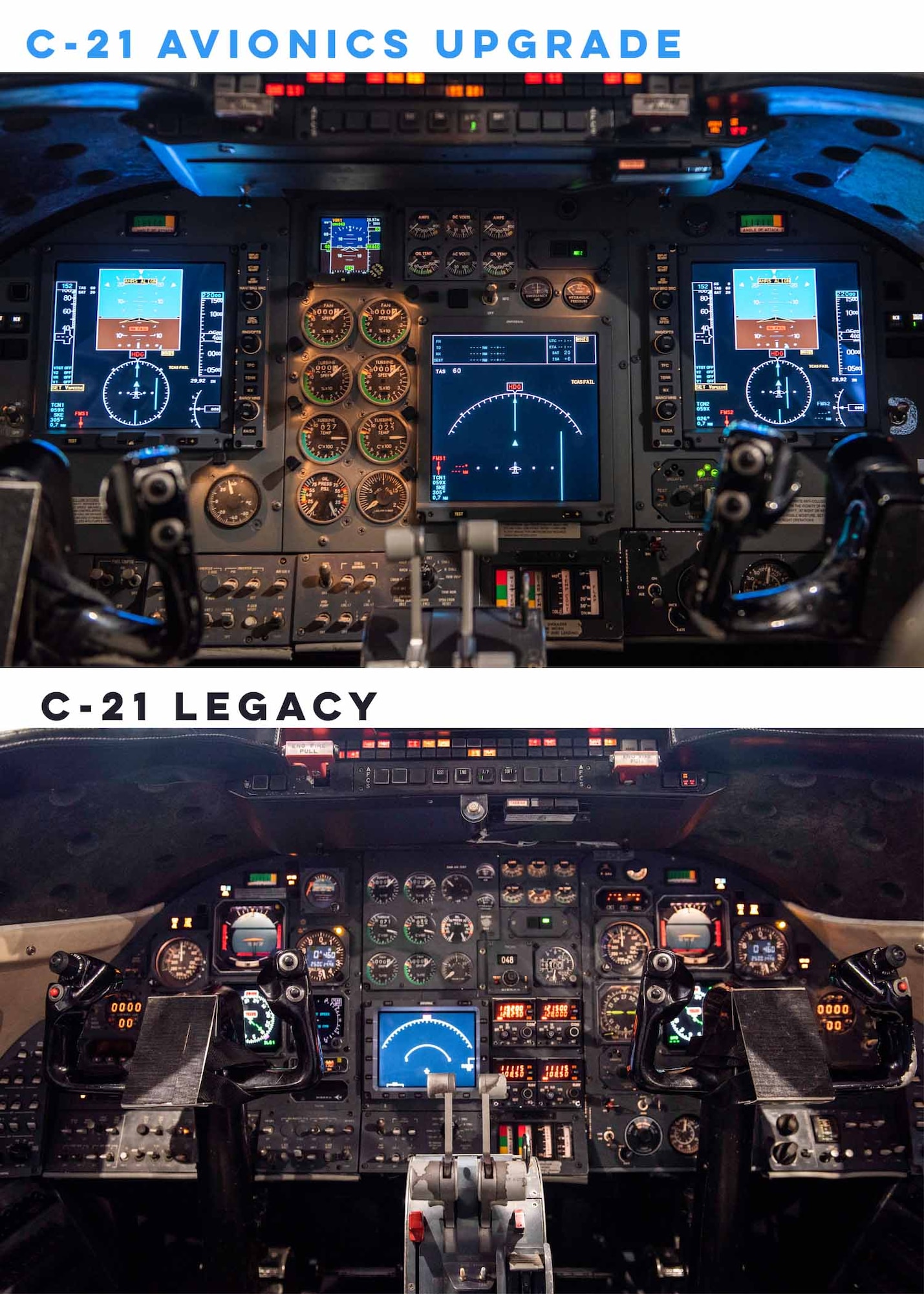 The C-21 aircraft has undergone a $38 million avionics upgrade to comply with the Federal Aviation Administration’s mandate to keep congested airspace safe. The upgrades include new communication equipment which enables aircrew and air traffic control to better relay real-time aircraft parameters.