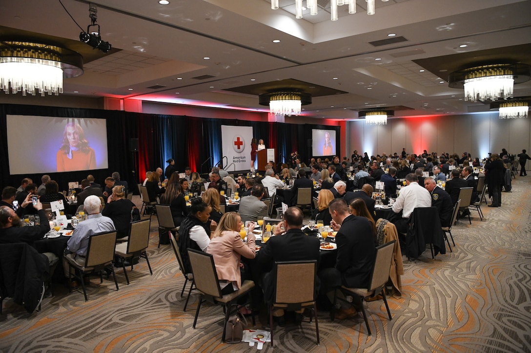 The American Red Cross of Oklahoma honors Oklahoma Air National Guard Master Sgt. Bryan Whittle, assigned to the 205th Engineering and Installation Squadron at Will Rogers Air National Guard Base, Oklahoma City, as their military hero of the year during the 2019 Heroes Breakfast in Oklahoma City, March 5, 2019. Whittle was one of eight people honored for actions in six categories – including military, first responder, healthcare professional, community impact, disaster services and youth – during the first ever Red Cross Heroes Breakfast in Oklahoma City. (U.S. Air National Guard Photo by Tech. Sgt. Kasey M. Phipps)