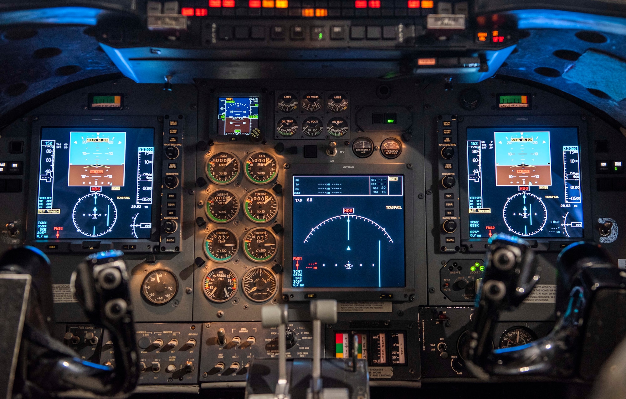 A view of the new “glass cockpit” for the C-21 aircraft. After 35 years of C-21 operations at Scott Air Force Base, Illinois, the aircraft has undergone a $38 million avionics upgrade to comply with the Federal Aviation Administration’s mandate to keep congested airspace safe. The upgrades include new communication equipment which enables aircrew and air traffic control to better relay real-time aircraft parameters. (U.S. Air Force photo by Senior Airman Daniel Garcia)