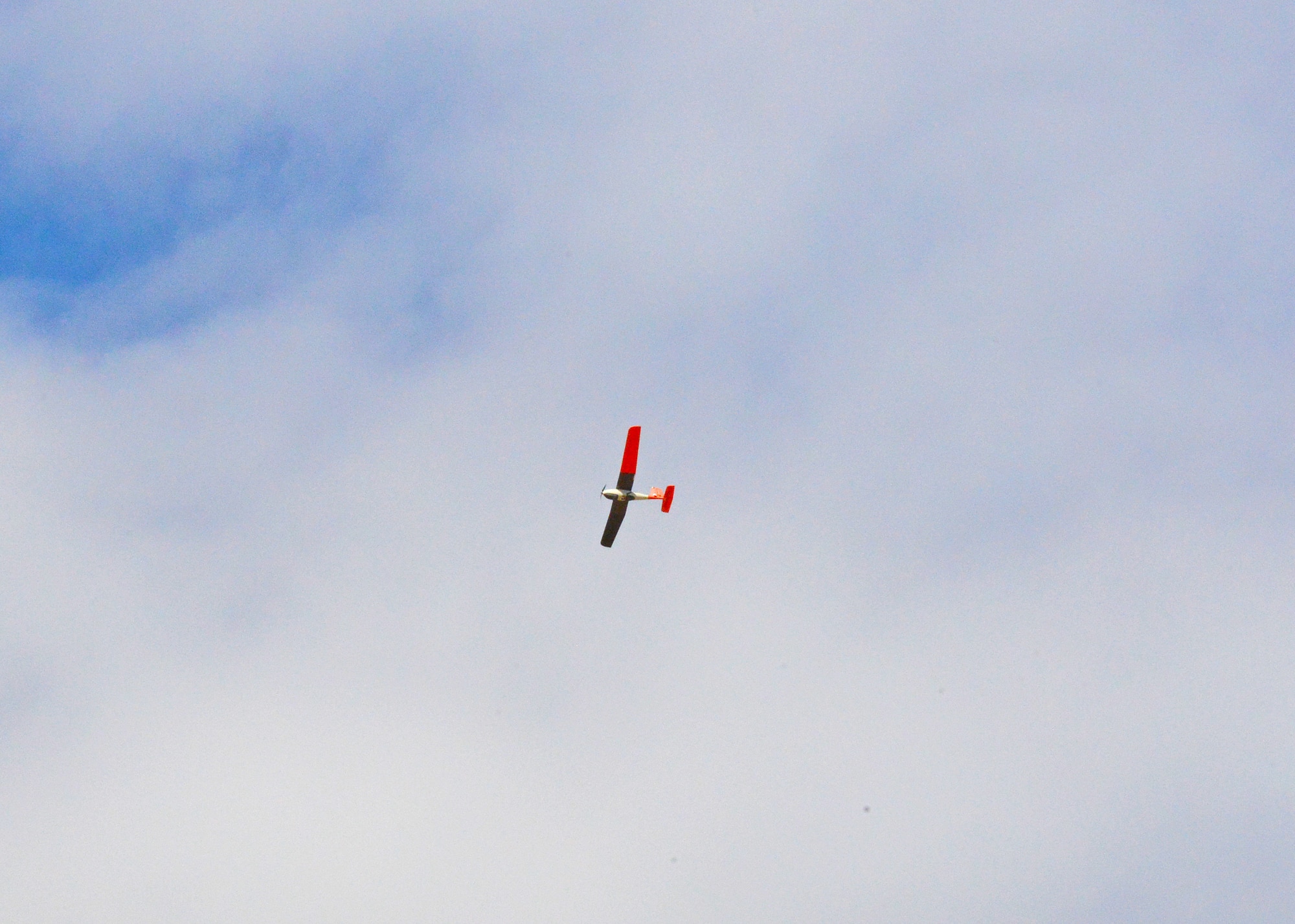 A Lynx small unmanned aircraft system made by Swift Radio Planes flies over Edwards Feb. 27. The 412th Test Wing’s Emerging Technologies Combined Test Force conducted its first autonomy flight test Feb. 26-28 (U.S. Air Force photo by Kenji Thuloweit)