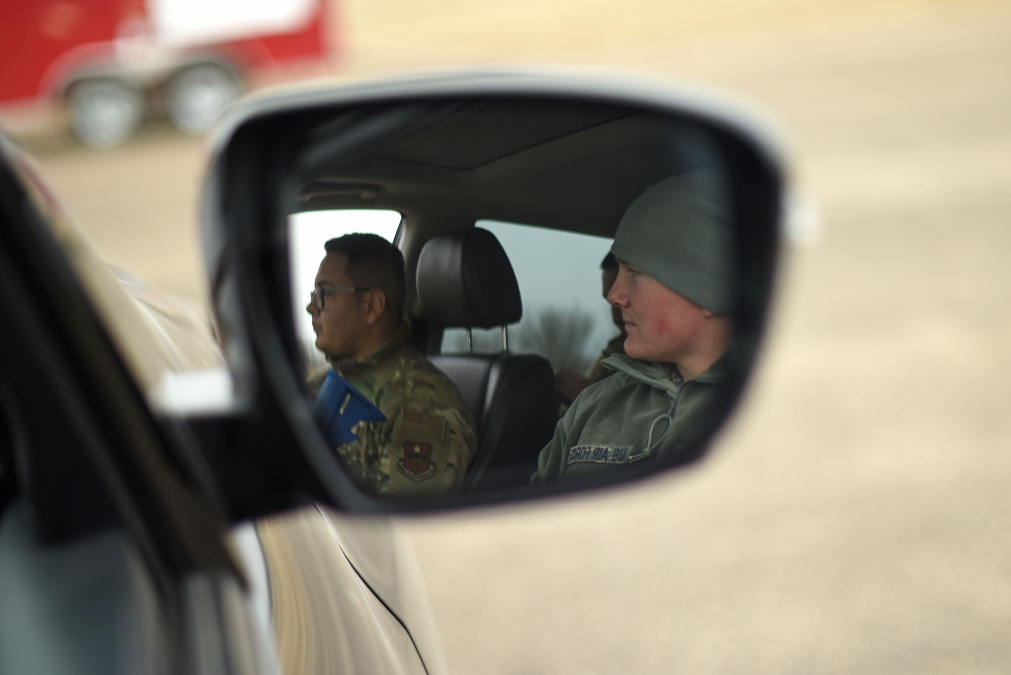 Members from the 17th Security Forces Squadron prepare to complete a driving exercise during the tactical driving course held at Goodfellow Air Force Base, Texas, Feb. 28, 2019. Individuals took turns executing techniques to address situations called out by instructors during the course. (U.S. Air Force photo by Senior Airman Seraiah Hines/Released)
