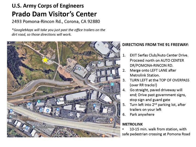 Map Prado Dam Visitor center
