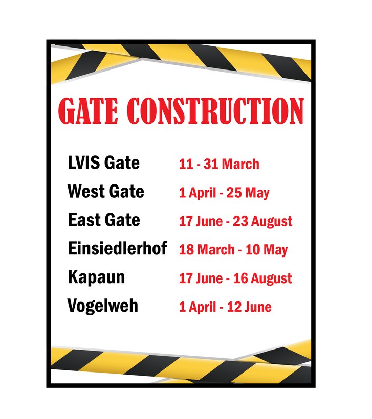 Gate Construction schedule for KMC, March - August 2019.