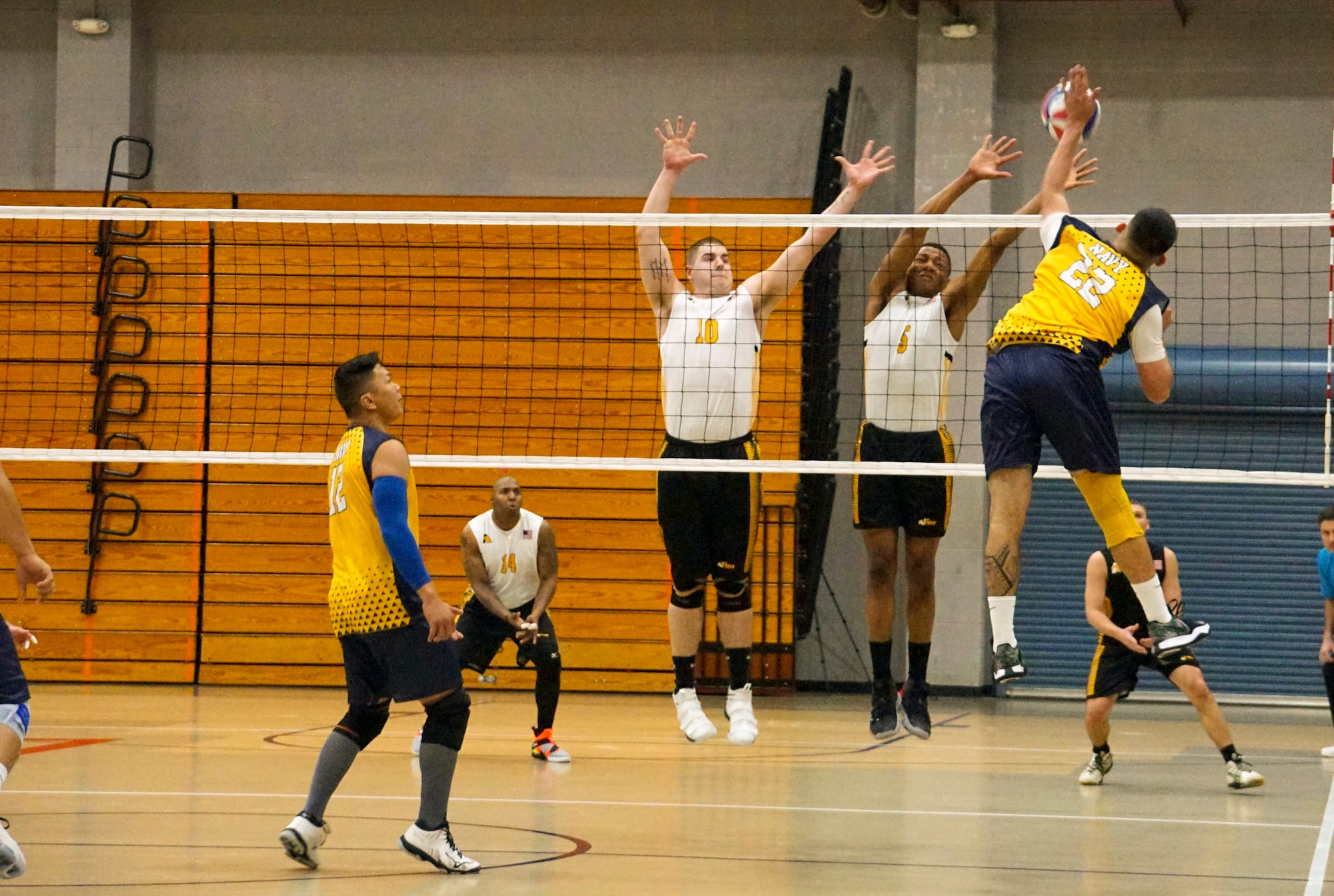 Elite U.S. military volleyball players from around the world compete for dominance at Fort Bragg's Ritz Epps Physical Fitness Center March 6-8, 2019 to determine the best of the best at the 2019 Armed Forces Volleyball Championship. Army, Navy (with Coast Guard) and Air Force teams squared off at the annual AFVC through three days of round-robin competition, to eventually crown the best men and women volleyball players in the military. U.S. Navy photo by Mass Communications Specialist 1st Class John Benson (Released)