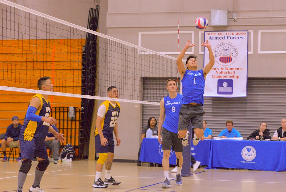 Elite U.S. military volleyball players from around the world compete for dominance at Fort Bragg's Ritz Epps Physical Fitness Center March 6-8, 2019 to determine the best of the best at the 2019 Armed Forces Volleyball Championship. Army, Navy (with Coast Guard) and Air Force teams squared off at the annual AFVC through three days of round-robin competition, to eventually crown the best men and women volleyball players in the military. U.S. Navy photo by Mass Communications Specialist 1st Class John Benson (Released)