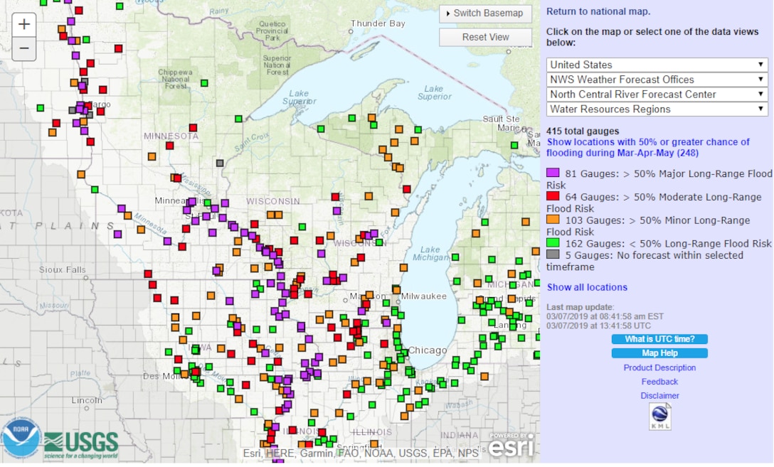 map of potential for spring flooding