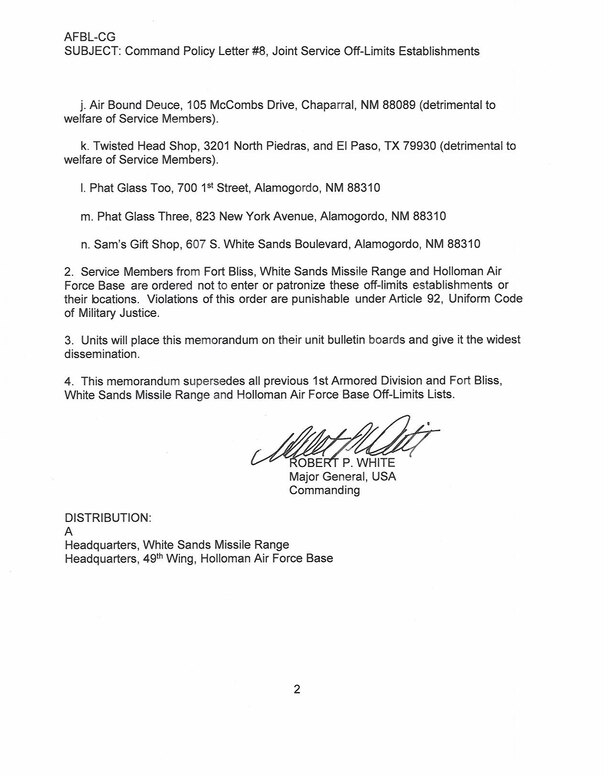 Off Limit Areas For Holloman Personnel Holloman Air Force Base Display