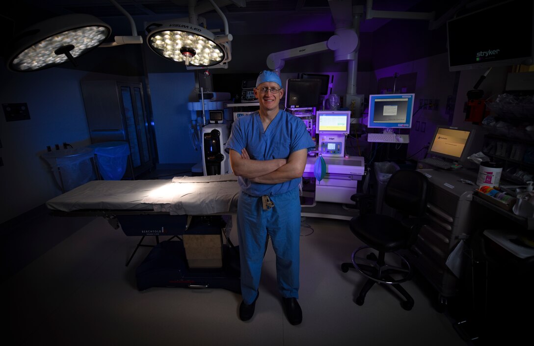 U.S. Air Force Lt. Col. (Dr.) Benjamin Monson, chief of reconstructive and plastic surgery with the 99th Medical Group at Nellis Air Force Base in Las Vegas, Nevada, poses for a photo, March 2, 2019. The U.S. Air Force has plastic surgery practices available for patients at Nellis AFB; Wilford Hall Medical Center at Lackland AFB, Texas; Wright-Patterson AFB, Ohio; and Travis AFB, California. (U.S. Air Force photo by Airman Bailee A. Darbasie)