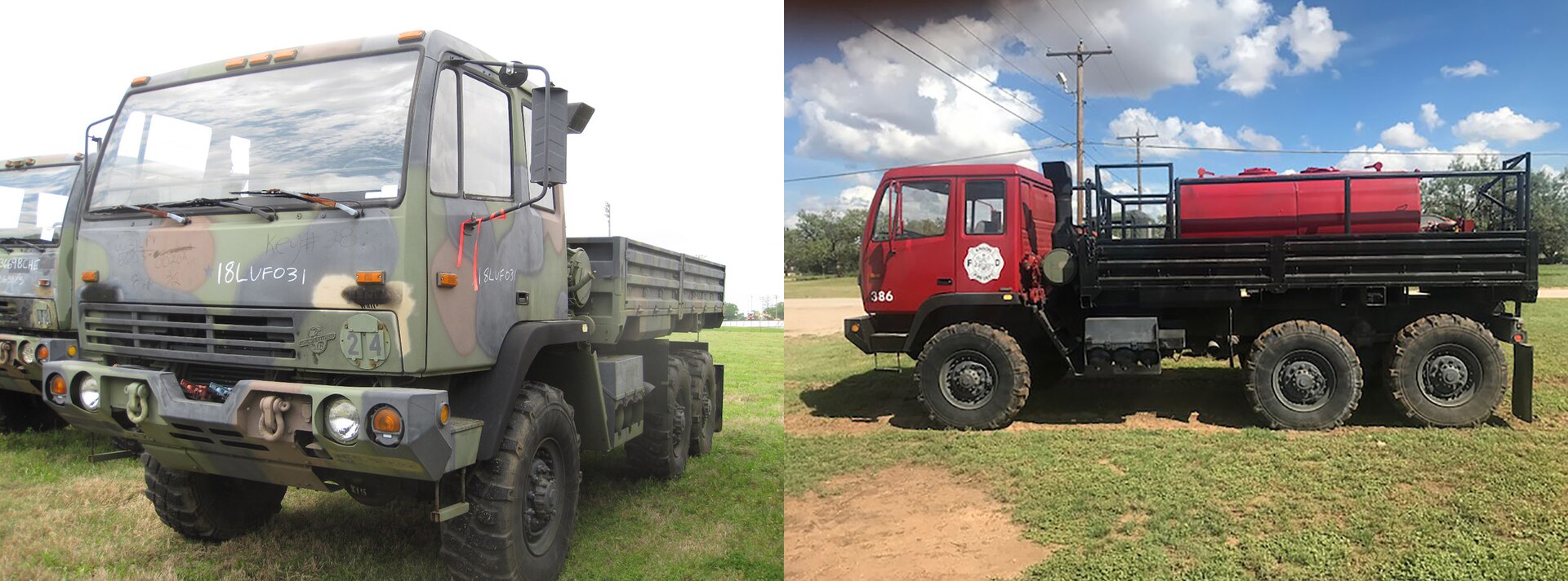 Before and after views of the Anson Volunteer Fire Department's former military truck.