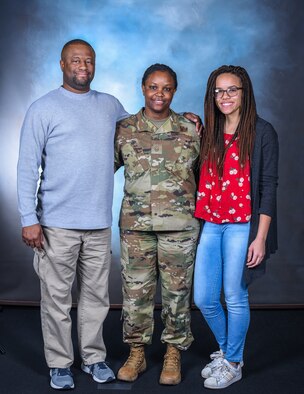 Master Sgt. Teisha Jackson, 27th Special Operations Wing Staff Agency first sergeant, tells two of her Airmen about a resiliency retreat they could go on at Cannon Air Force Base, N.M., Feb. 27th, 2019. Jackson explained that taking care of her Airmen is a key priority. (U.S. Air Force photo by Airman 1st Class Vernon R. Walter III)