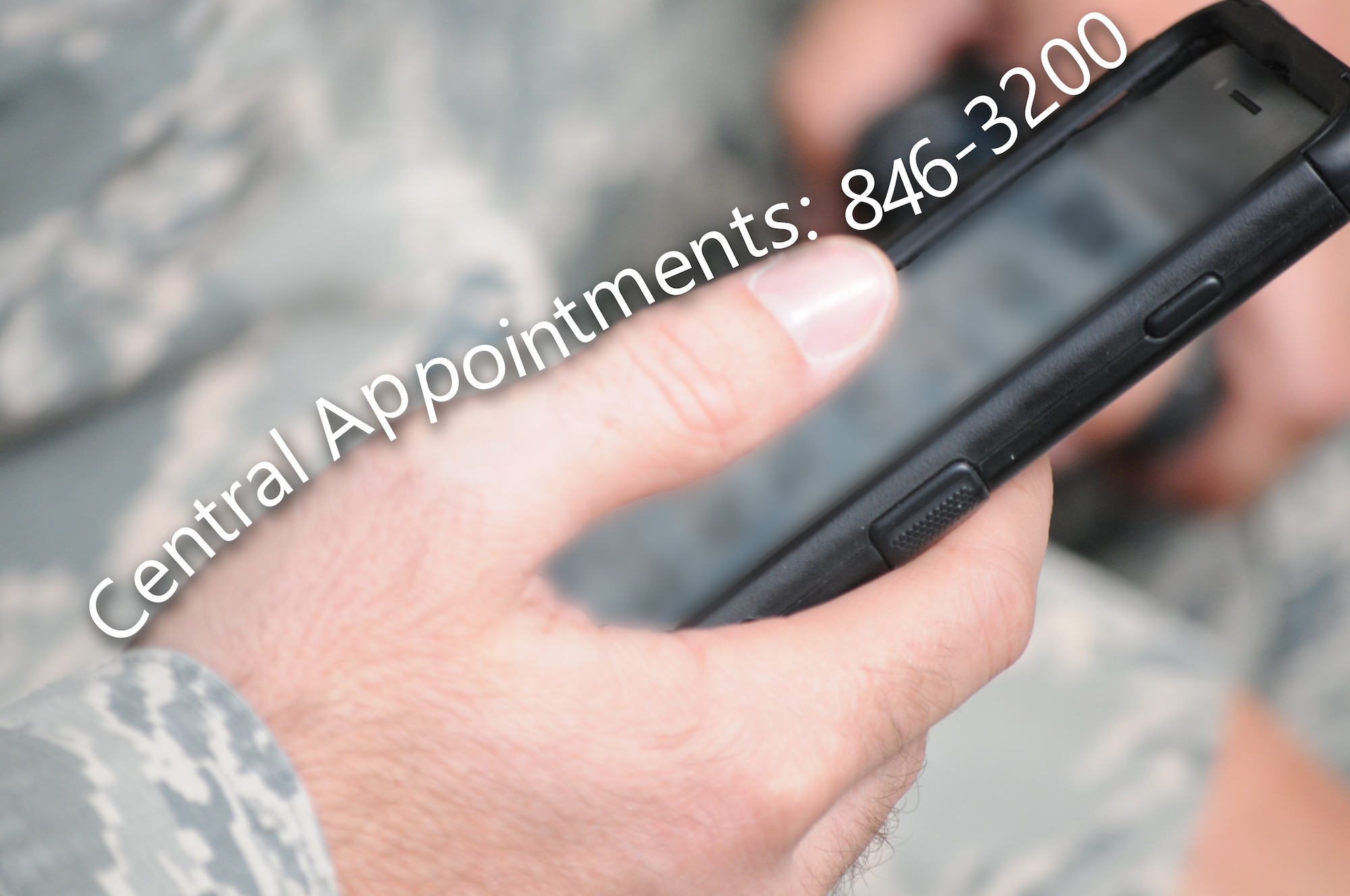 The 377th Medical Group's appointment line is the first contact patients have with the clinic. They handle about 3,500 calls per month. (U.S. Air Force graphic by Senior Airman Eli Chevalier)