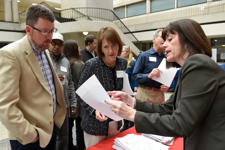 Susan Nicholson, U.S. Army Corps of Engineers Nashville District Small Business chief, provides contracting forecast information with participants of the 9th Annual Small Business Industry Day March 6, 2019 at Tennessee State University’s Avon Williams Campus in Nashville, Tenn. (USACE photo by Lee Roberts)