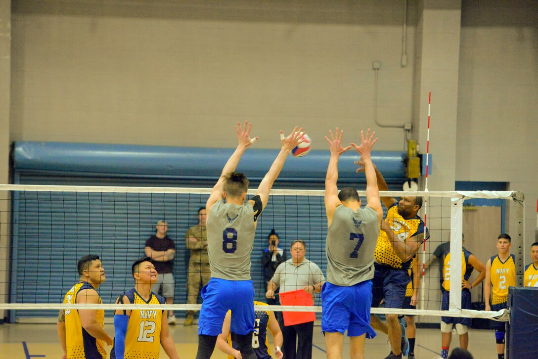 Elite U.S. military volleyball players from around the world compete for dominance at Fort Bragg's Ritz Epps Physical Fitness Center March 6-8, 2019 to determine the best of the best at the 2019 Armed Forces Volleyball Championship. Army, Navy (with Coast Guard) and Air Force teams squared off at the annual AFVC through three days of round-robin competition, to eventually crown the best men and women volleyball players in the military. U.S. Navy photo by Mass Communications Specialist 1st Class John Benson (Released)