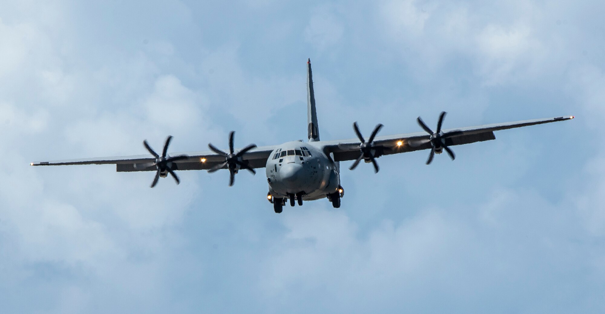 A U.S. Air Force C-130J Super Hercules, assigned to the 36th Airlift Squadron, prepares to land during exercise Cope North 2019, at Tinian, U.S. Commonwealth of the Northern Marianas Islands, Feb. 20, 2019.