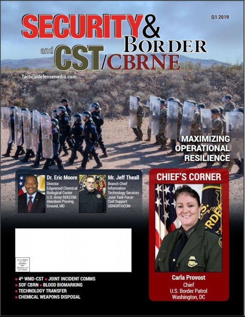Joint Task Force Civil Support (JTF-CS), USNORTHCOM is on the cover of Security & Border and CST/CBRNE Magazine. Mr. Jeff Theall, Branch Chief of the Information Technology Services Division as JTF-CS, writes about the deployment of the Mobile User Objective Service, a next-generation tactical satellite-based capability designed to give field commanders immediate communication when, where and in any condition.