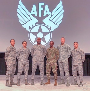 Military Training Instructors from the 737th Training Group at Joint Base San Antonio-Lackland accept the 2018 Etchberger Team of the Year award during the Air Force Association Symposium in Orlando, Florida, March 1. One of the MTI team’s biggest accomplishments included implementation of the Air Force Basic Military Training curriculum changes, which are designed to graduate more lethal and ready Airmen.