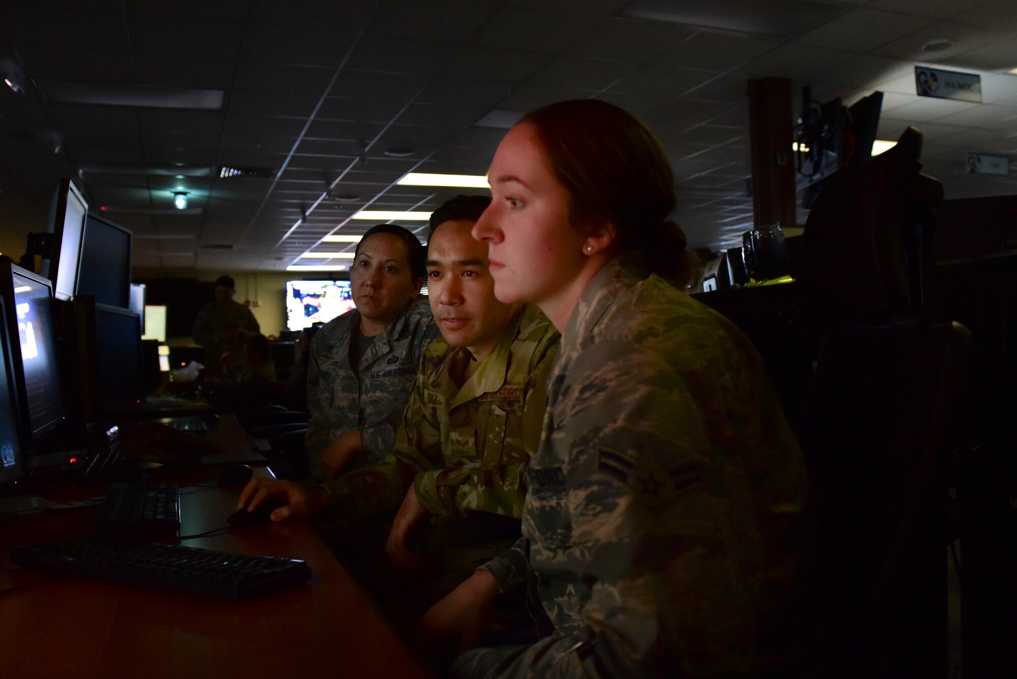 U.S. Air Force Airmen assigned to the 8th Intelligence Squadron conduct analysis at Joint Base Pearl Harbor-Hickam, Hawaii, Feb. 22, 2019. ISR Effects is an initiative that helps connect intelligence analysts to the outcome of their efforts. (U.S. Air Force photo by Staff Sgt. Eboni Prince)