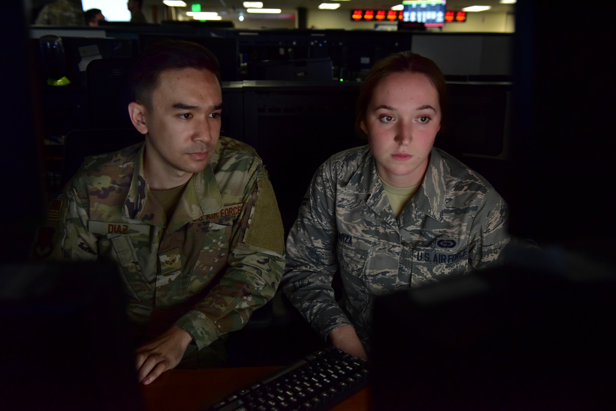 U.S. Air Force Airmen assigned to the 8th Intelligence Squadron conduct analysis at Joint Base Pearl Harbor-Hickam, Hawaii, Feb. 22, 2019. ISR Effects is an initiative that helps connect intelligence analysts to the outcome of their efforts. (U.S. Air Force photo by Staff Sgt. Eboni Prince)