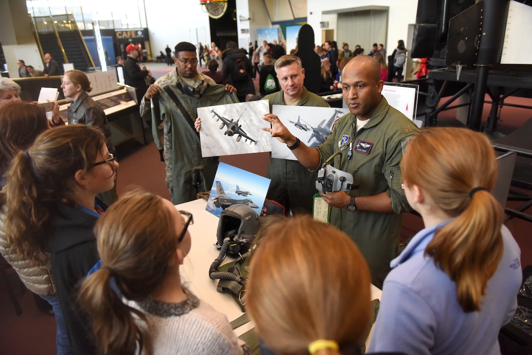 People attend the STEM demonstration prior to a screening of the movie “Captain Marvel” in Washington, D.C., March 7, 2019. The demonstration was held to inspire children to serve in the Air Force or STEM-related careers. (U.S. Air Force photo by Staff Sgt. Rusty Frank)