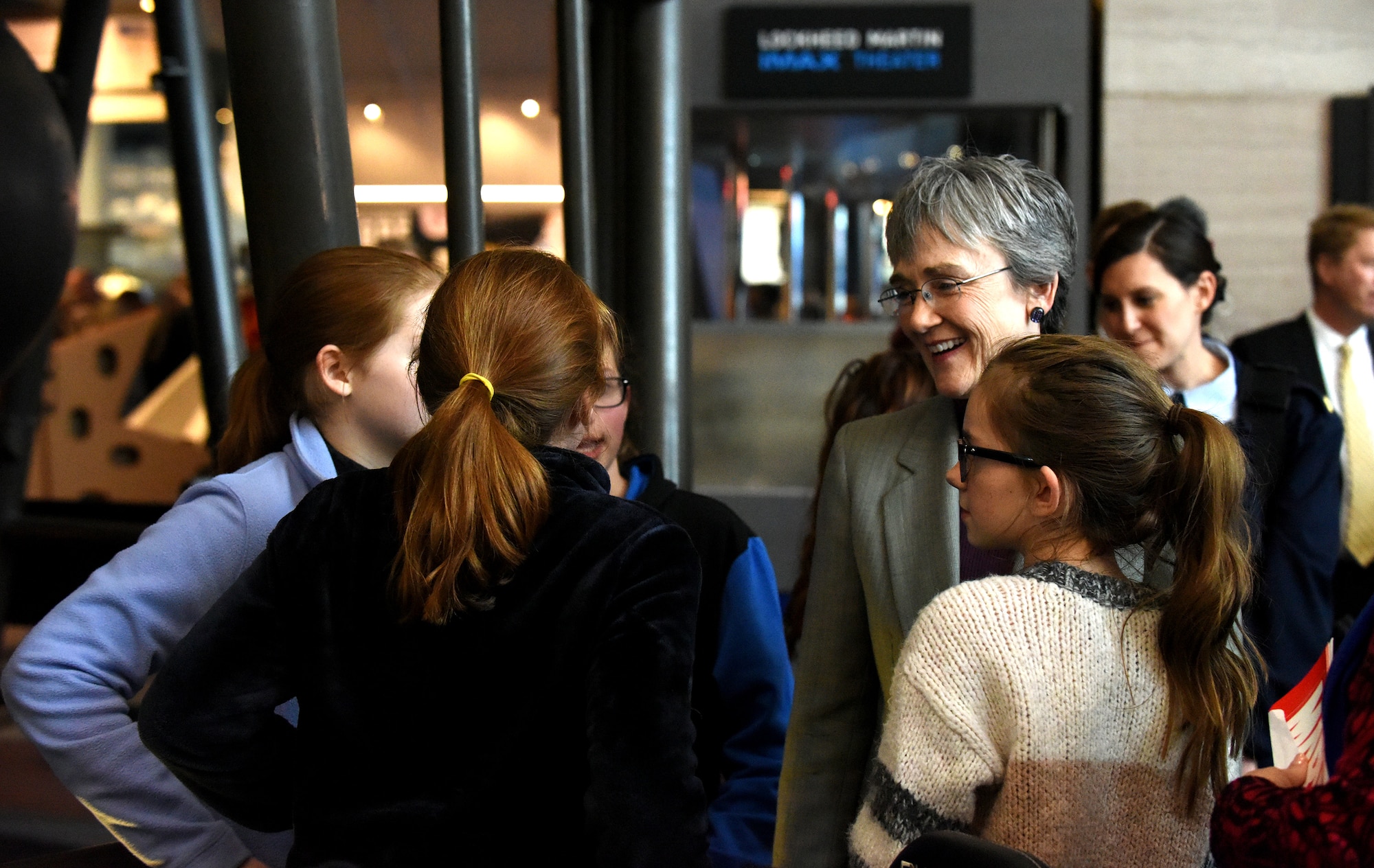 Secretary of the Air Force Heather Wilson tours the STEM demonstration prior to a screening of the movie “Captain Marvel” in Washington, D.C., March 7, 2019. The demonstration was held to inspire children to serve in the Air Force or STEM-related careers. (U.S. Air Force photo by Staff Sgt. Rusty Frank)