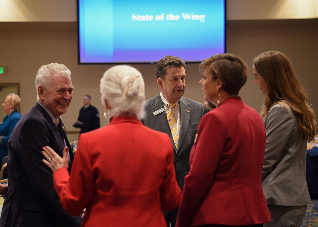 Base leadership, civic leaders, business owners and community members came together during the Joint Chamber of Commerce luncheon March 7, 2019, at Vandenberg Air Force Base, Calif. As information was shared of upcoming events and base projects, the main highlight of the luncheon was the upcoming launch schedule.(U.S. Air Force photo by Airman 1st Class Aubree Milks)