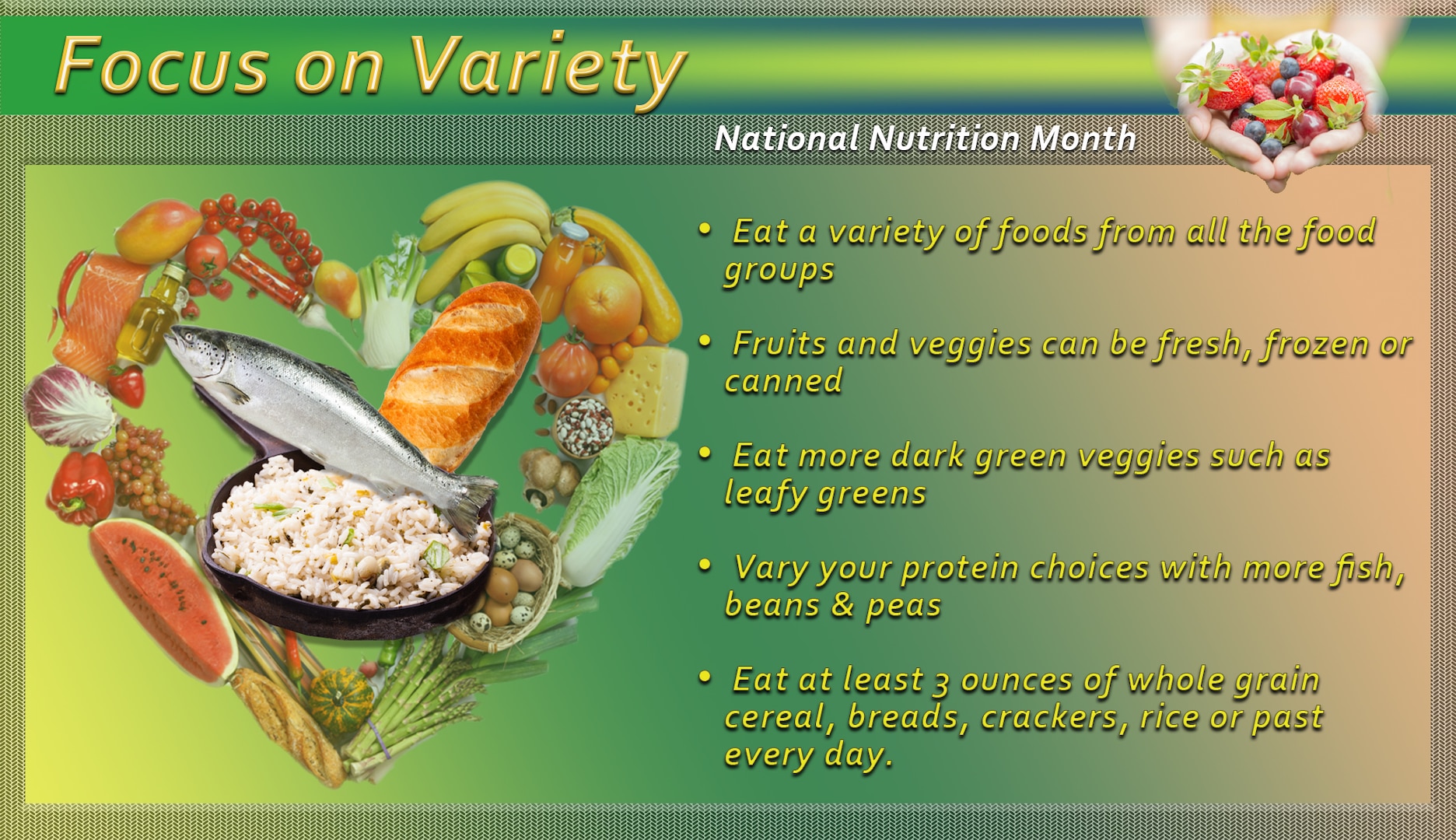 Variety of healthy foods, portion control key to nutritious eating