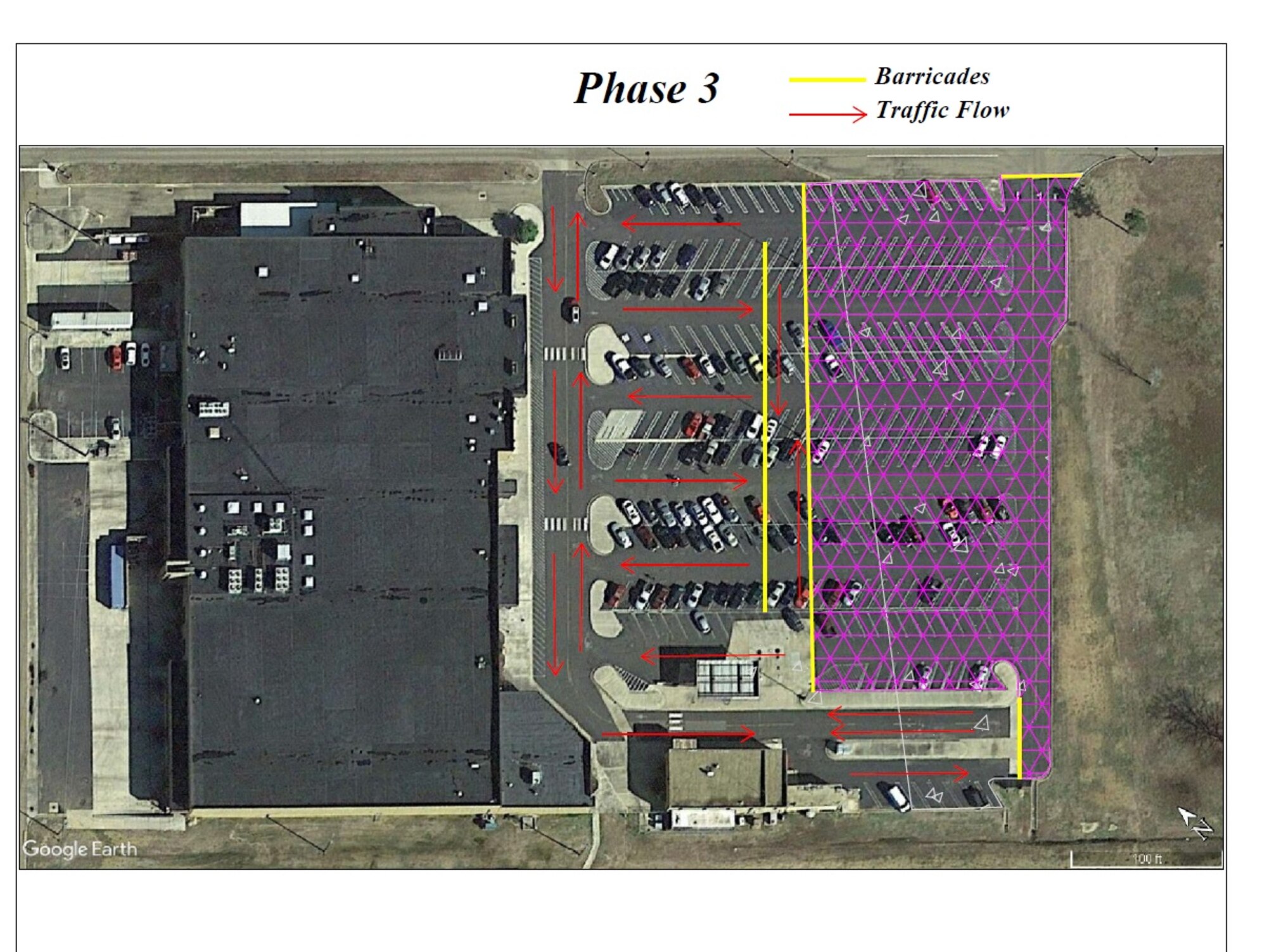 Beginning March 18, the parking lots for the Base Exchange and Commissary on Columbus Air Force Base will undergo a three-phase repaving plan. It's being completed in three phases in order to accommodate continued access for shoppers. The estimated completion date is projected to be the end of July or early August. The images reflect the order in which repaving will be done. (Courtesy graphic)