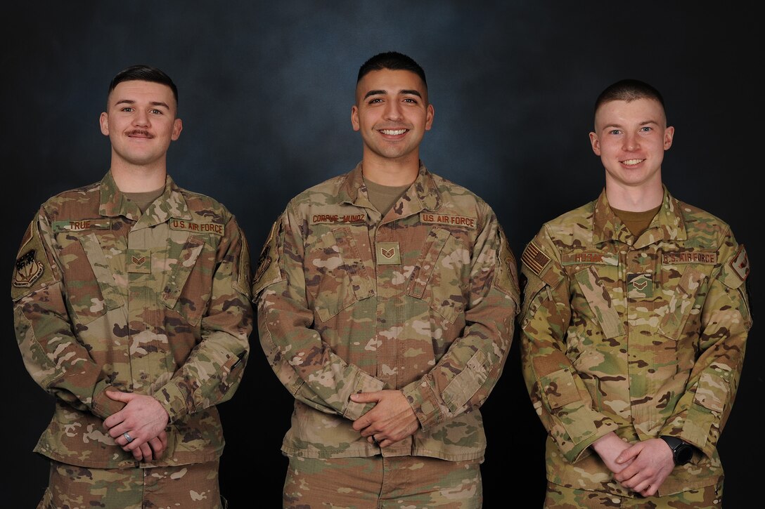 Pictured from left are Senior Airmen Joshua True, 341st Security Support Squadron Tactical Response Force assaulter, and Richard Corpus-Munoz, 341st SSPTS TRF sharpshooter, and Airman 1st Class Ethan Husak, 40th Helicopter Squadron flight engineer.