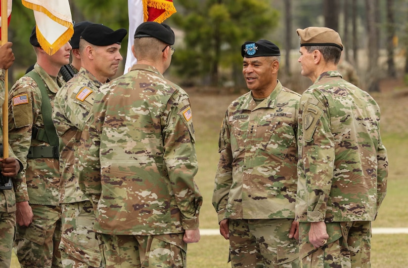 The tradition of passing of the colors takes place during U.S. Army Central’s change of command ceremony at Lucky Park, outside of the command’s headquarters, Shaw Air Force Base S.C., Mar. 8, 2019. Lt. Gen. Michael X. Garrett relinquished command and control of USARCENT to Lt. Gen. Terry Ferrell.