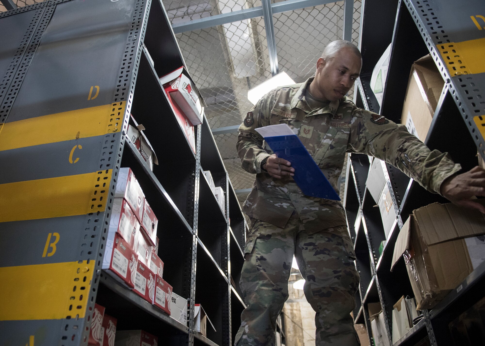 Tech. Sgt. Jamaz Jarvis, 39th Civil Engineer Squadron contracting officer representative, goes over CES’s inventory March 5, 2019, at Incirlik Air Base, Turkey.