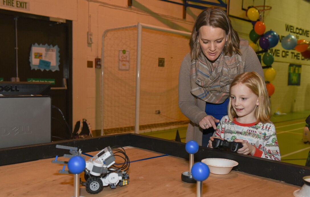 RAF Alconbury Community Schools host a Science, Technology, Engineering and Mathematics (STEM) + Family event, RAF Alconbury, United Kingdom, March 1, 2019. STEM showcased hands-on experiments and career exploration through a collaborative relationship between the military community and the schools. (U.S. Air Force photo by Airman 1st Class. Jennifer Zima)