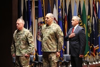 Maj. Gen. Doug Gabram (left), commander of the U.S. Army Aviation and Missile Command, Gen. Gus Perna, commander of the Army Materiel Command, and William Marriott, AMCOM deputy to the commanding general