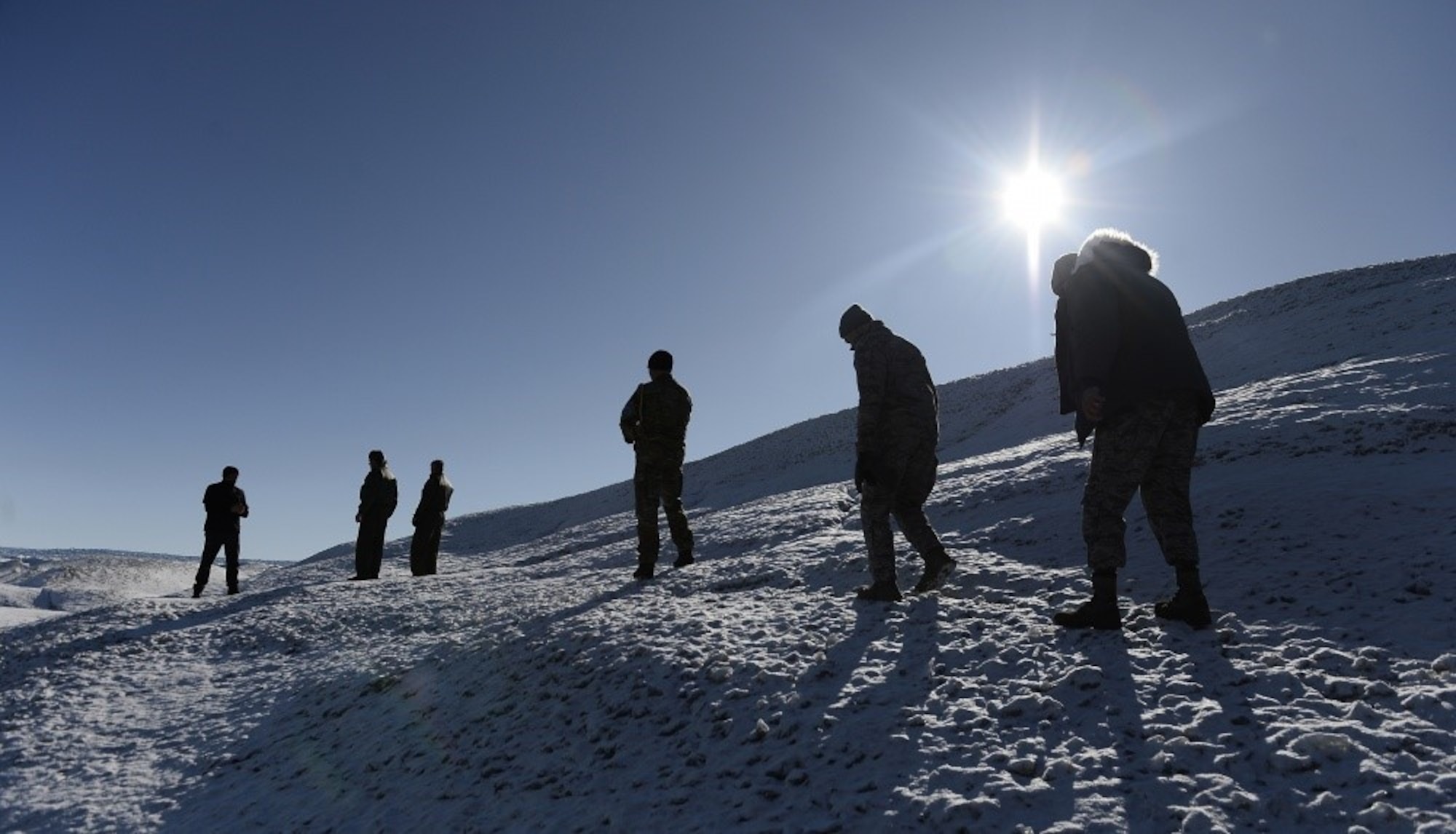 Air Force senior leaders hike on a glacier near Illulissat, Greenland, Sept. 12, 2017. The senior leaders were in Greenland, Canada and Alaska, as part of Operation Uggianaqtuq, an Arctic Security Expedition to better understand the challenges of working in the climate and to build relationships with allies and partners there. (U.S. Air Force photo by Tech. Sgt. Dan DeCook)
