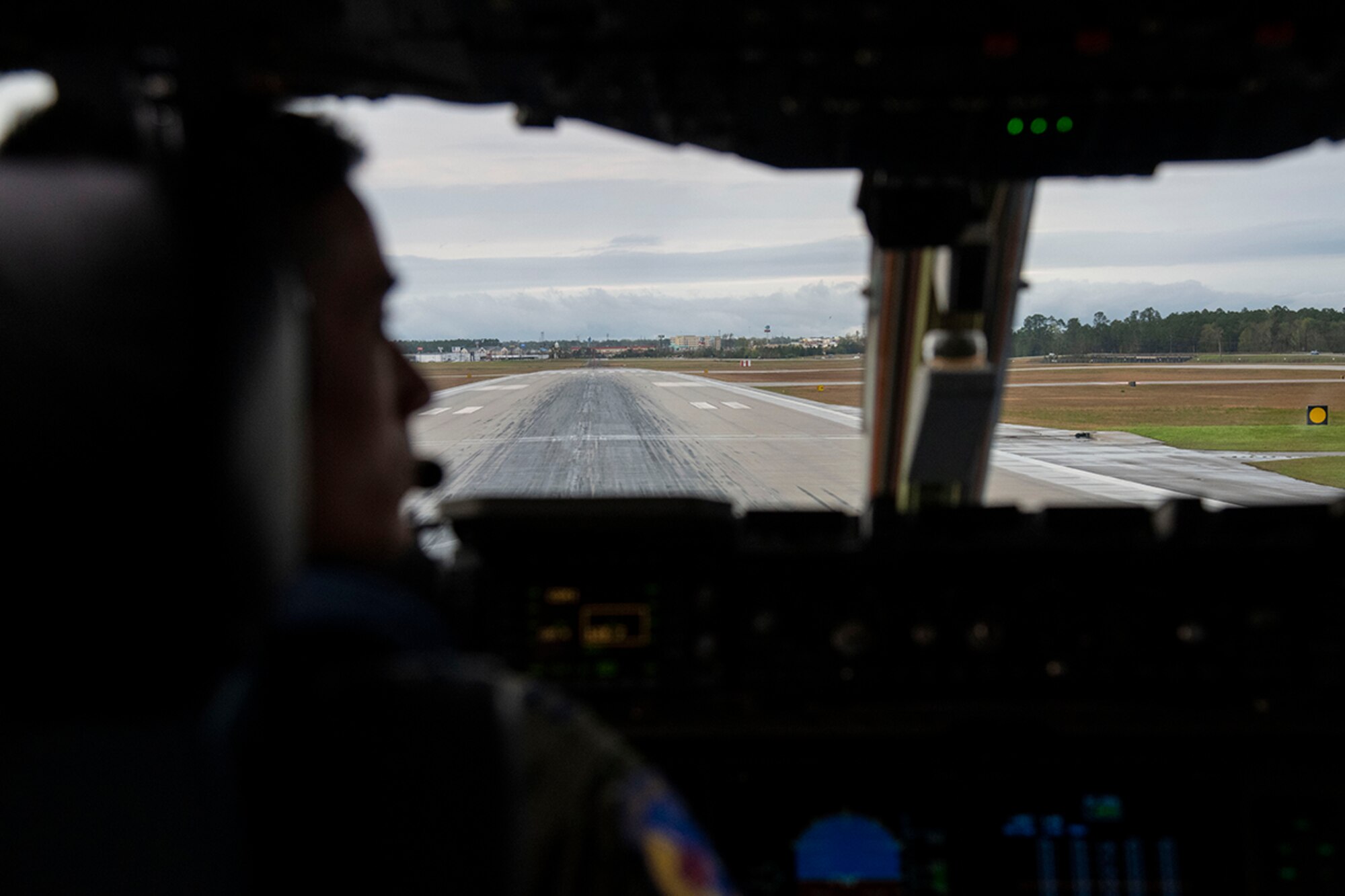 A C-17 Globemaster III from the 3rd Airlift Squadron at Dover Air Force Base, Del., taxies on the runway prior to takeoff as part of Exercise Jersey Devil 19 March 3, 2019. Jersey Devil is the largest joint base mobility exercise since 2009 with six units including both active duty and reserve Airmen. (U.S. Air Force photo by Airman 1st Class Zoe M. Wockenfuss)