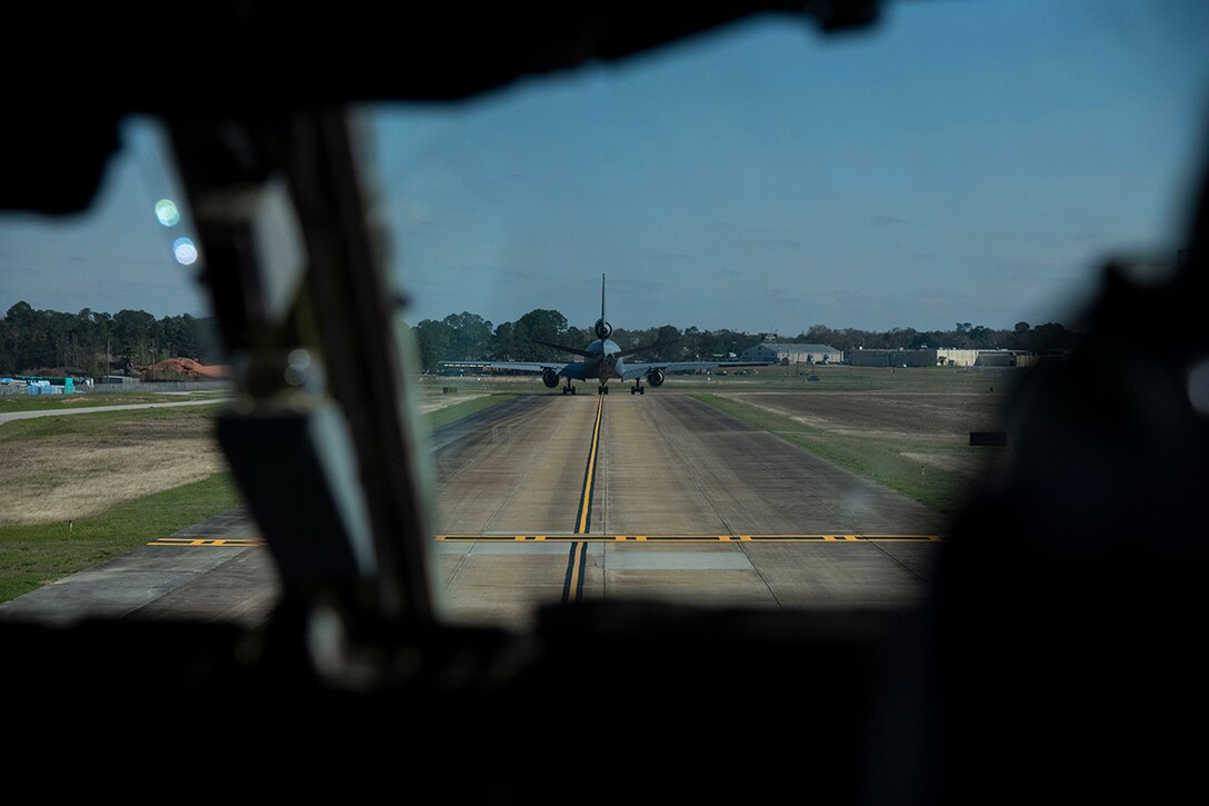 A KC-10 Extender with the 305th Air Mobility Wing from Joint Base McGuire-Dix-Lakehurst, N.J., taxies down the runway during Exercise Jersey Devil 19 in Gulfport, Miss., March 4, 2019. Jersey Devil is the largest joint base mobility exercise since 2009 with six units including both active duty and reserve Airmen. (U.S. Air Force photo by Airman 1st Class Zoe M. Wockenfuss)