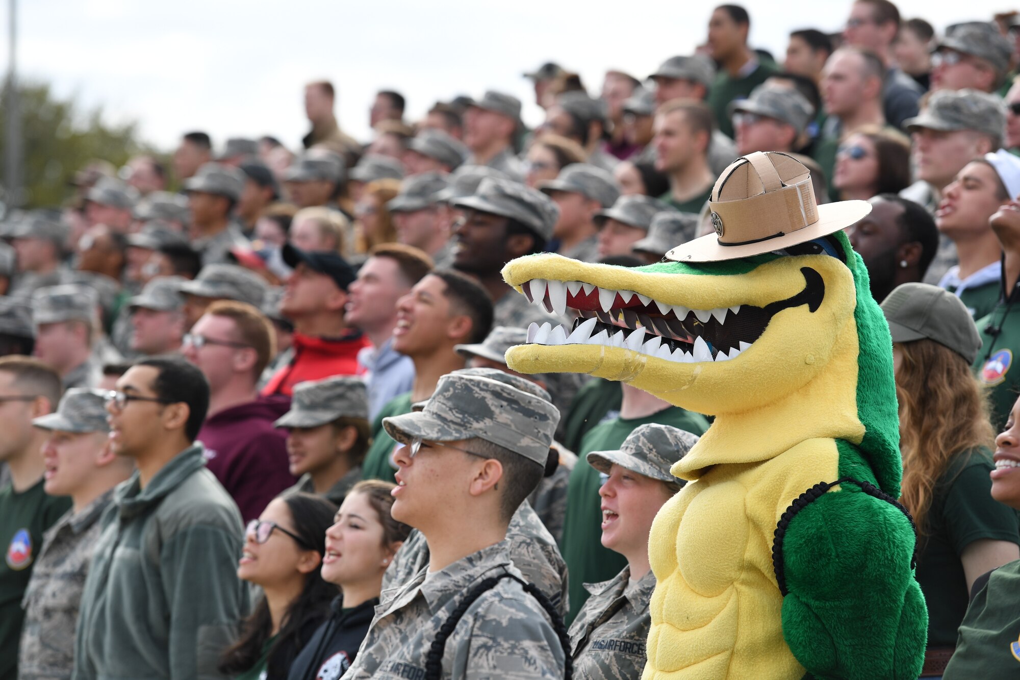 Members of the 334th Training Squadron "Gators" participate in roll call during the 81st Training Group drill down on the Levitow Training Support Facility drill pad at Keesler Air Force Base, Mississippi, March 8, 2019. Airmen from the 81st TRG competed in a quarterly open ranks inspection, regulation drill routine and freestyle drill routine. Keesler trains more than 30,000 students each year. While in training, Airmen are given the opportunity to volunteer to learn and execute drill down routines. (U.S. Air Force photo by Kemberly Groue)