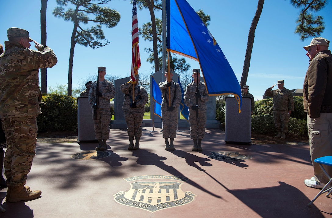 Honor guard presenting the color at airpark
