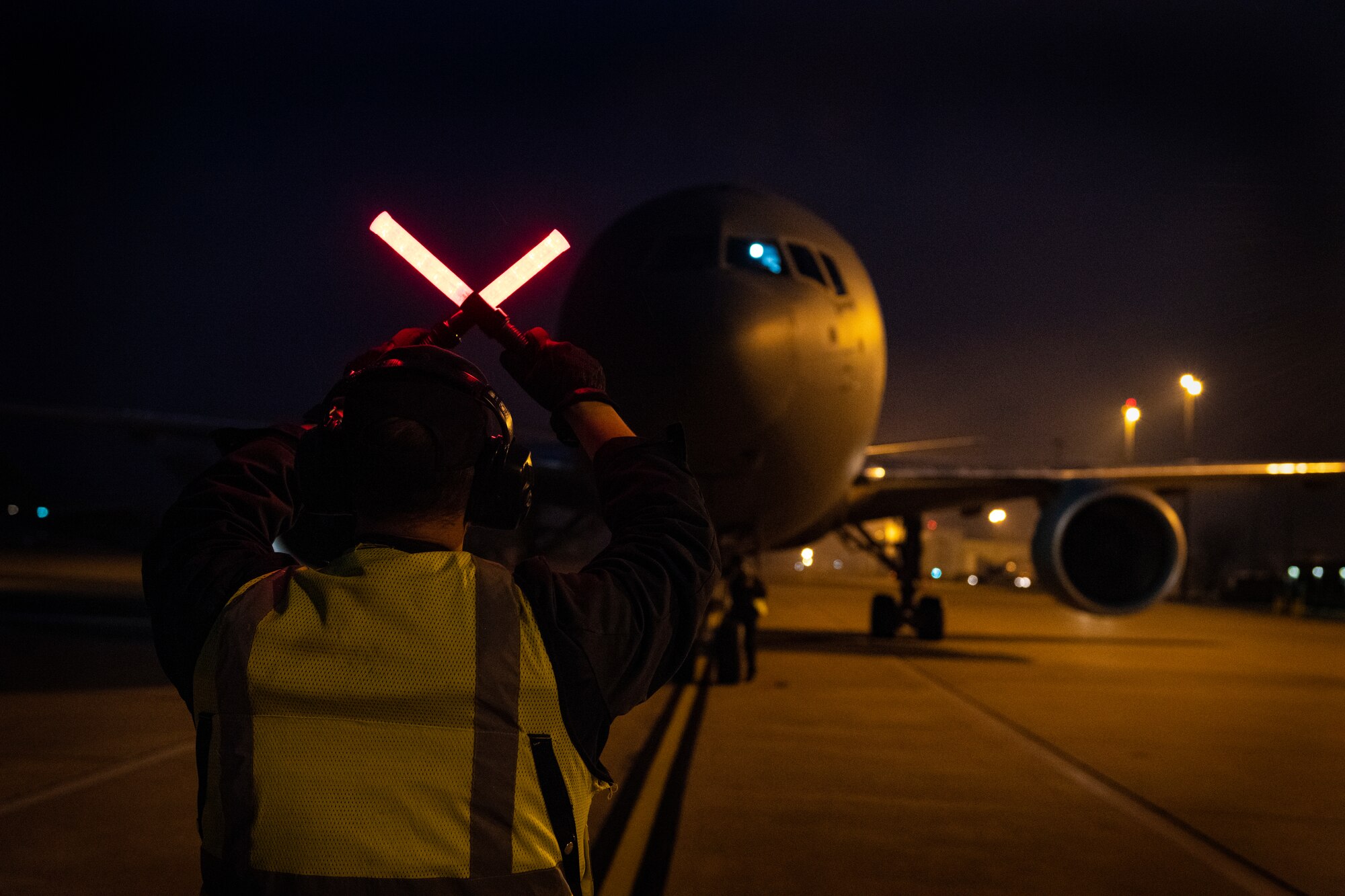 A KC-46 Pegasus lands on the flightline of the 97th Air Mobility Wing, March 11, 2019.