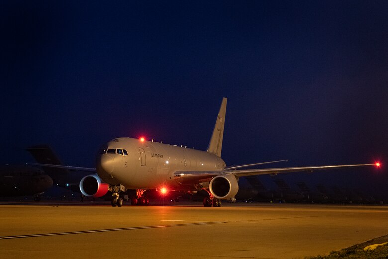 ALTUS AIR FORCE BASE, Okla. - A KC-46 Pegasus taxis on the 97th Air Mobility Wing flightline, March 11, 2019, at Altus Air Force Base, Okla.