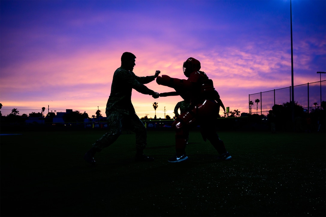 A service member participates in security training.