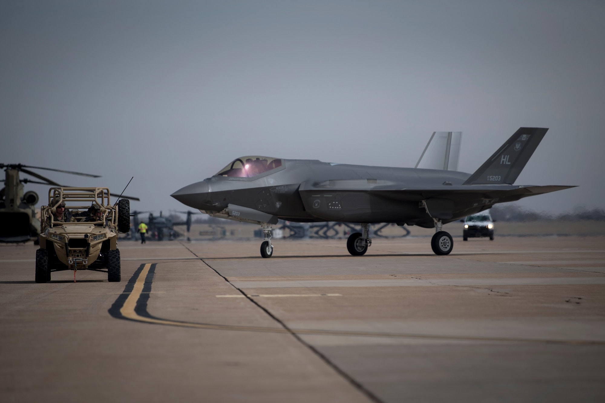 Airmen from the 388th Fighter Wing at Hill Air Force Base, Utah, and Air Commandos from the 26th Special Tactics Squadron and the 27th Special Operation Logistics Readiness Squadron conduct a forward area refueling point from an MC-130J Commando II to an F-35A Lightning II at Cannon AFB, N.M., Feb. 27, 2018.