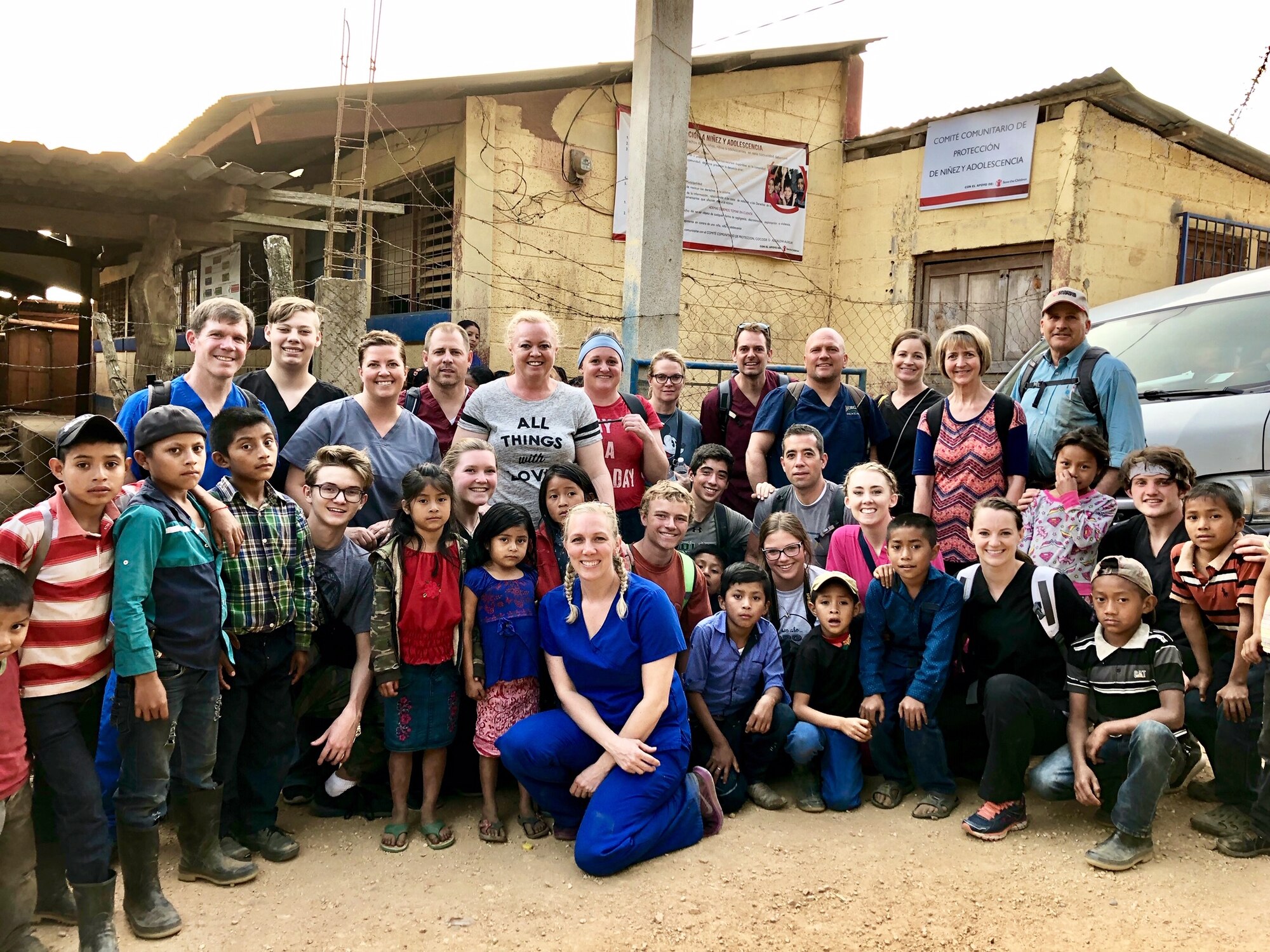 Group shot of medical volunteers and community members in Chiquimula, Guatemala