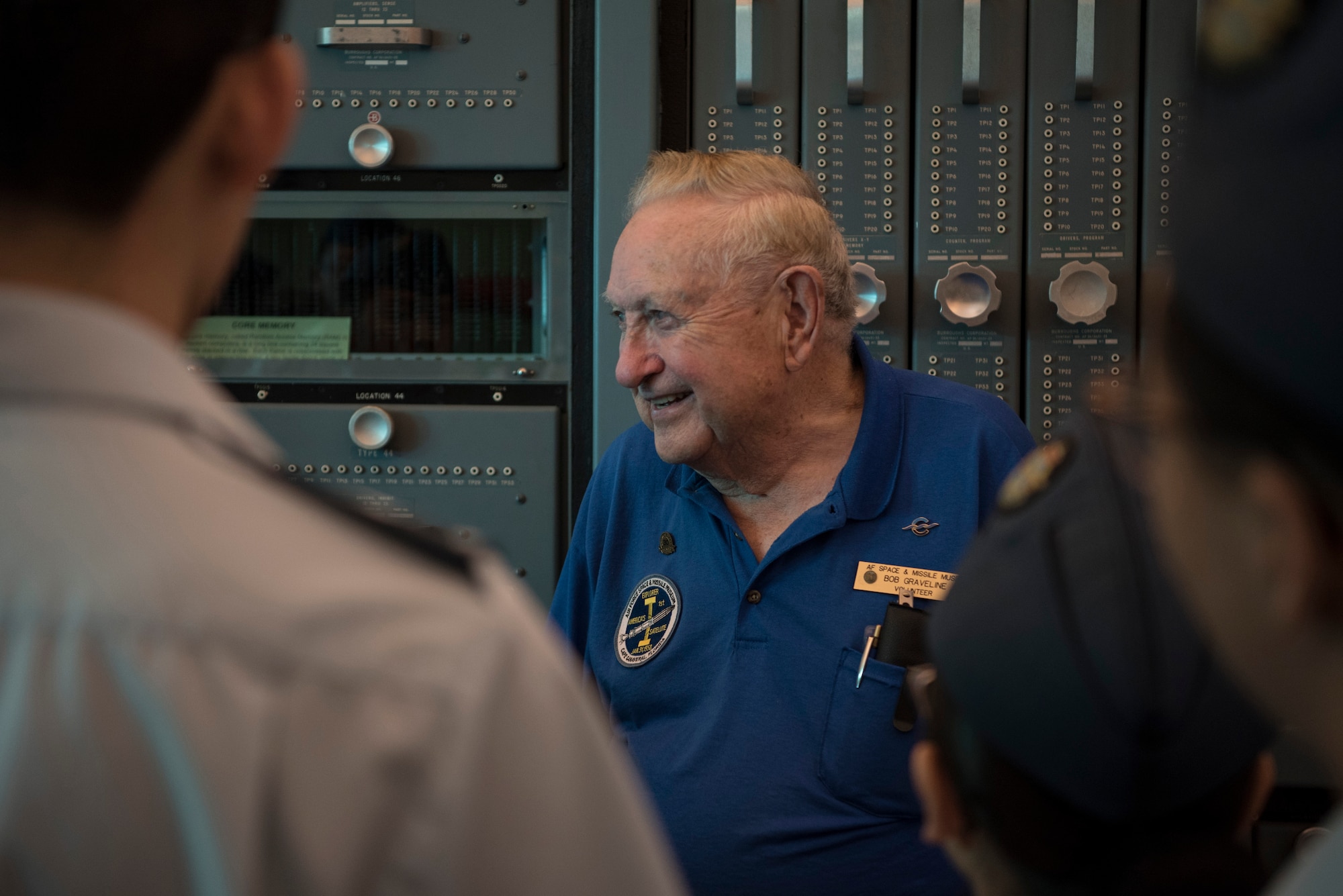 Bob Graveline, Air Force Space and Missile Museum volunteer, educates Royal Canadian Air Cadets from Toronto, Canada, about previous U.S. space missions during their tour of Cape Canaveral Air Force Station, Fla on March 11, 2019.