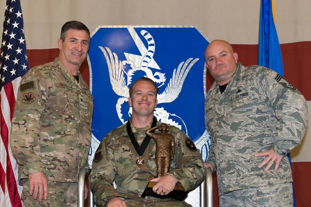 Staff Sgt. Daniel Kealy, 23d Aircraft Maintenance Squadron, wins Chief Master Sgt. Thomas N. Barnes Crew Chief of the Year, March 8, 2019, at Moody Air Force Base, Ga. Maintenance Professional of the Year (MPOY) is a long-running tradition in the maintenance career field. MPOY is a ceremony that highlights that year's top performing Airmen. (U.S. Air Force photo by Airman 1st Class Hayden Legg)